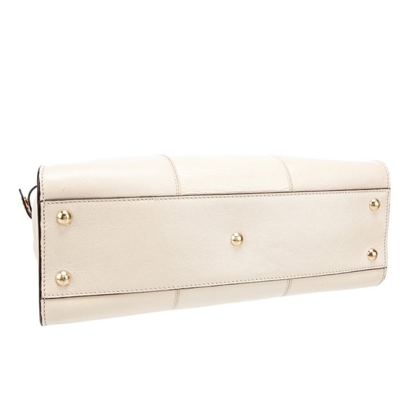 FENDI Agnello Old Shine Medium Peekaboo Iconic Satchel Camelia Cream Gold H/W - Picture 9 of 11